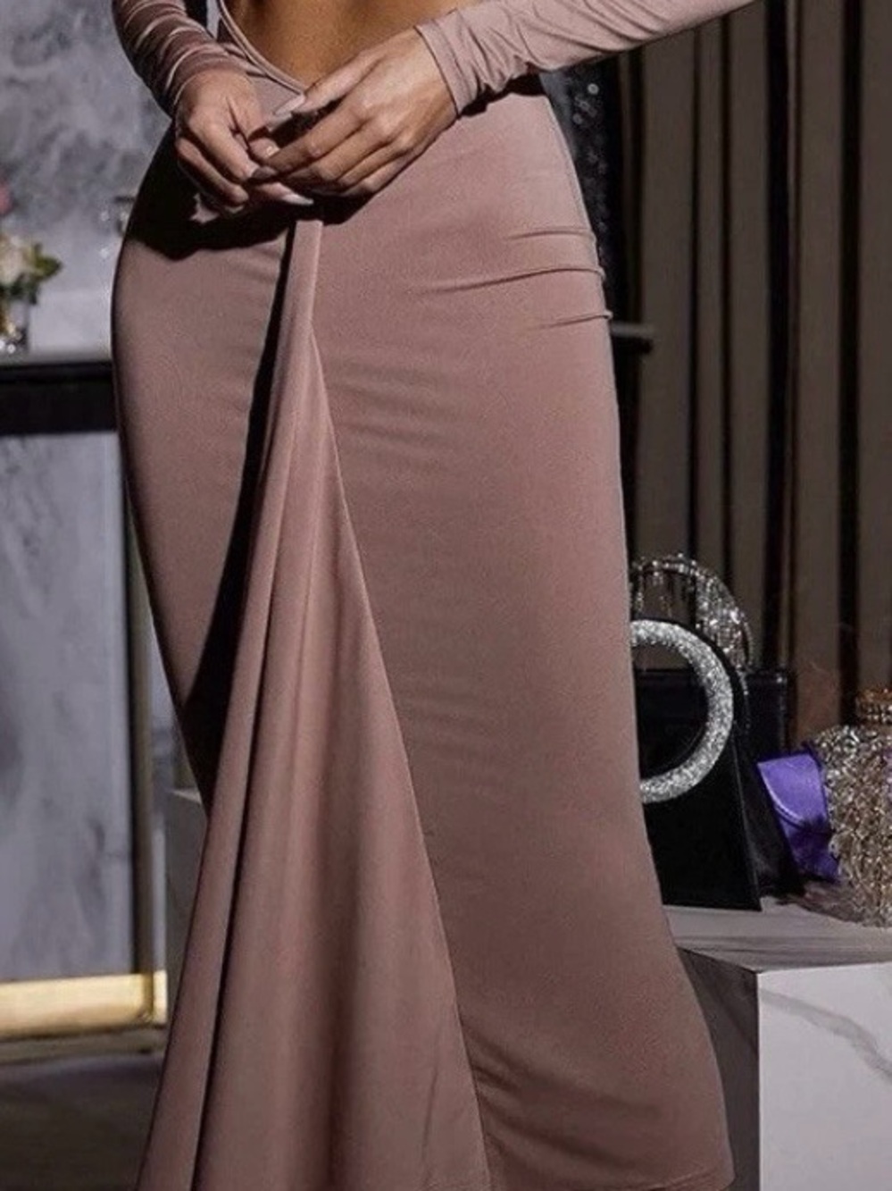 Elegant Mauve Bodycon Maxi Skirt